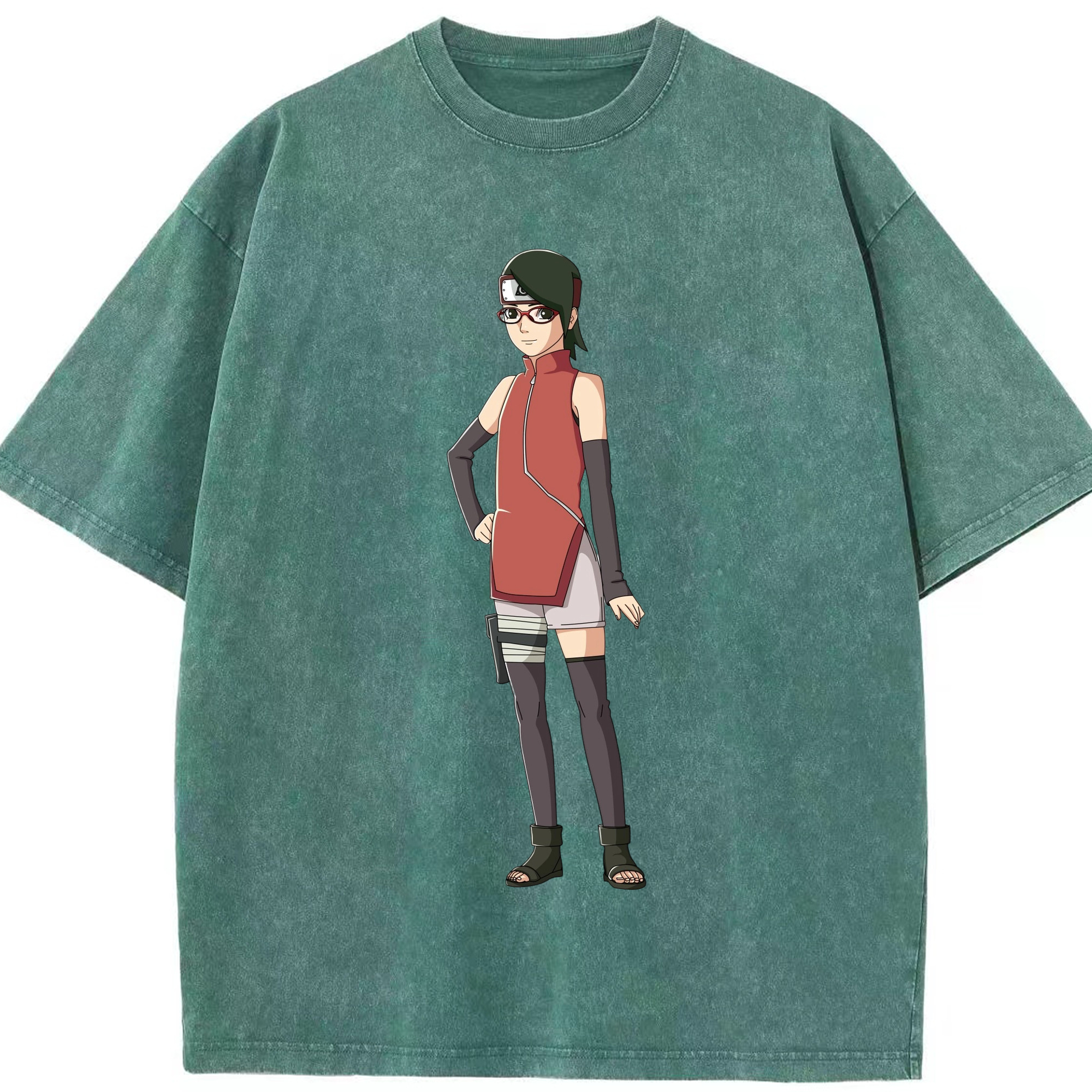 （画像用） NARUTO -ナルト- うちは サラダ Uchiha Sarada 綿100% ヴィンテージ風 半袖Tシャツ（フロントプリント）